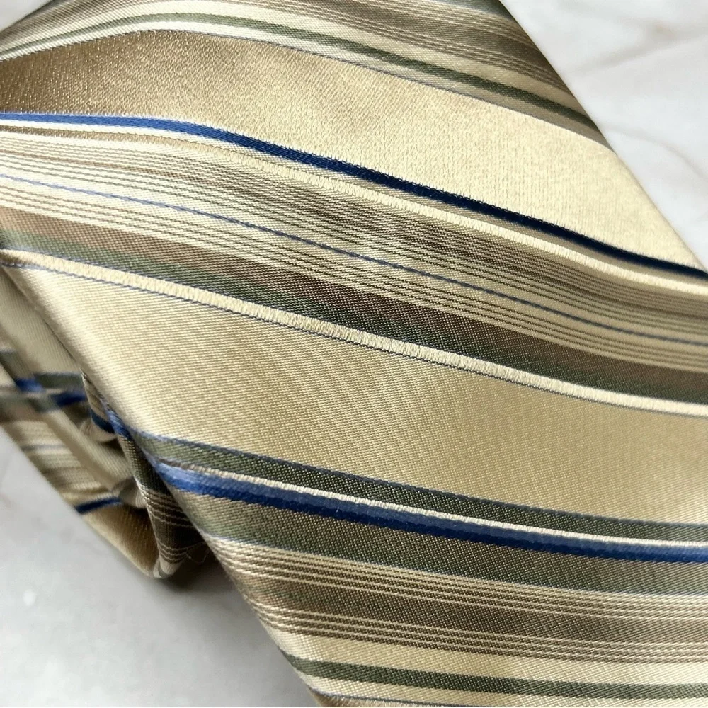 Material London 62” Silk Classic Gold and Blue Striped Tie